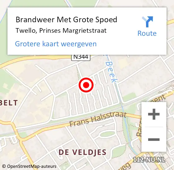 Locatie op kaart van de 112 melding: Brandweer Met Grote Spoed Naar Twello, Prinses Margrietstraat op 1 januari 2017 03:05