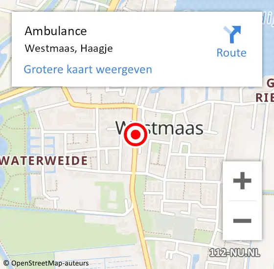 Locatie op kaart van de 112 melding: Ambulance Westmaas, Haagje op 18 september 2013 14:00