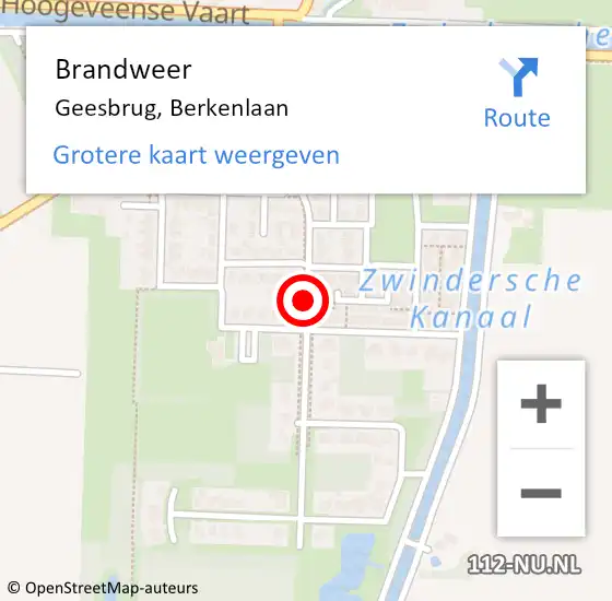 Locatie op kaart van de 112 melding: Brandweer Geesbrug, Berkenlaan op 1 januari 2017 03:16