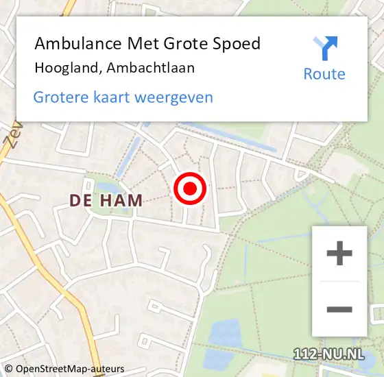 Locatie op kaart van de 112 melding: Ambulance Met Grote Spoed Naar Hoogland, Ambachtlaan op 1 januari 2017 03:25