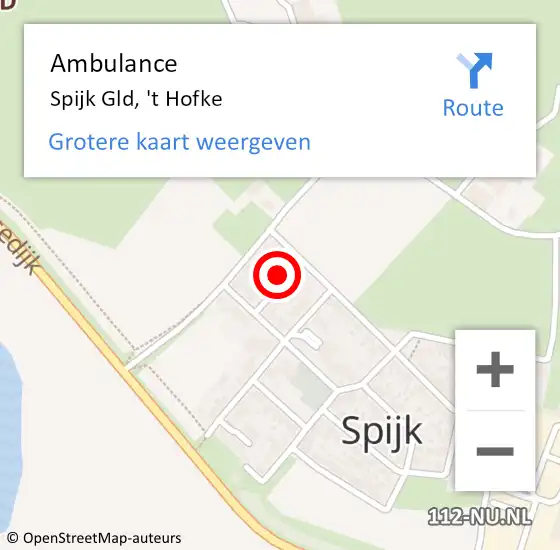 Locatie op kaart van de 112 melding: Ambulance Spijk Gld, 't Hofke op 1 januari 2017 03:44