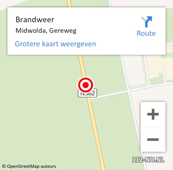 Locatie op kaart van de 112 melding: Brandweer Midwolda, Gereweg op 1 januari 2017 03:46