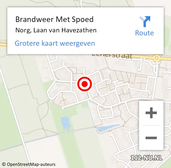 Locatie op kaart van de 112 melding: Brandweer Met Spoed Naar Norg, Laan van Havezathen op 1 januari 2017 03:56