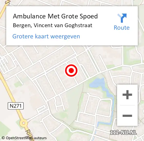 Locatie op kaart van de 112 melding: Ambulance Met Grote Spoed Naar Bergen, Vincent van Goghstraat op 1 januari 2017 04:07