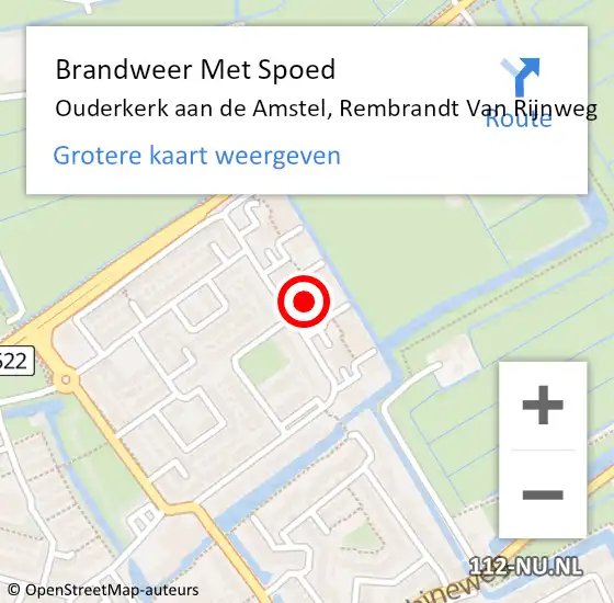 Locatie op kaart van de 112 melding: Brandweer Met Spoed Naar Ouderkerk aan de Amstel, Rembrandt Van Rijnweg op 1 januari 2017 04:09