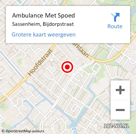 Locatie op kaart van de 112 melding: Ambulance Met Spoed Naar Sassenheim, Bijdorpstraat op 1 januari 2017 04:12