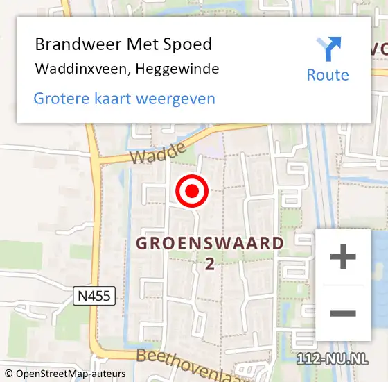 Locatie op kaart van de 112 melding: Brandweer Met Spoed Naar Waddinxveen, Heggewinde op 1 januari 2017 04:40