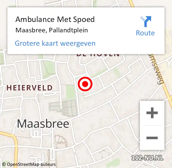 Locatie op kaart van de 112 melding: Ambulance Met Spoed Naar Maasbree, Pallandtplein op 1 januari 2017 08:53