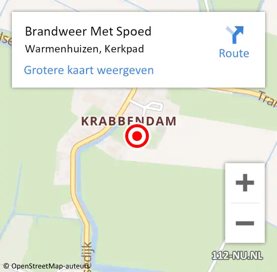 Locatie op kaart van de 112 melding: Brandweer Met Spoed Naar Warmenhuizen, Kerkpad op 1 januari 2017 09:07