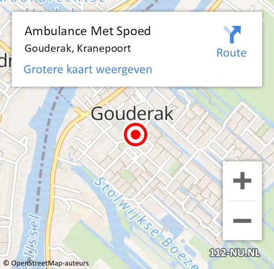 Locatie op kaart van de 112 melding: Ambulance Met Spoed Naar Gouderak, Kranepoort op 1 januari 2017 09:35