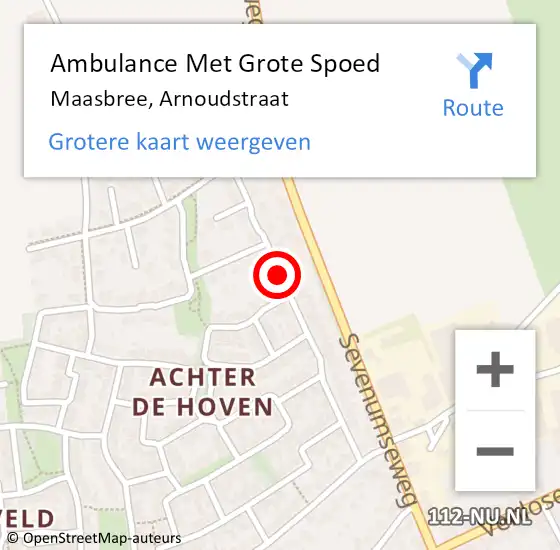 Locatie op kaart van de 112 melding: Ambulance Met Grote Spoed Naar Maasbree, Arnoudstraat op 1 januari 2017 09:58