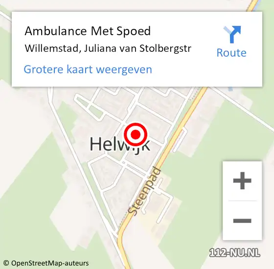 Locatie op kaart van de 112 melding: Ambulance Met Spoed Naar Willemstad, Juliana van Stolbergstr op 1 januari 2017 10:19