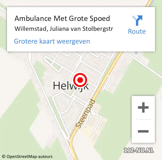 Locatie op kaart van de 112 melding: Ambulance Met Grote Spoed Naar Willemstad, Juliana van Stolbergstr op 1 januari 2017 10:20