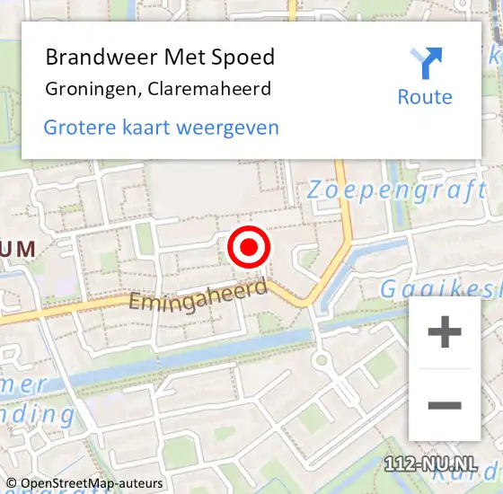 Locatie op kaart van de 112 melding: Brandweer Met Spoed Naar Groningen, Claremaheerd op 1 januari 2017 11:46