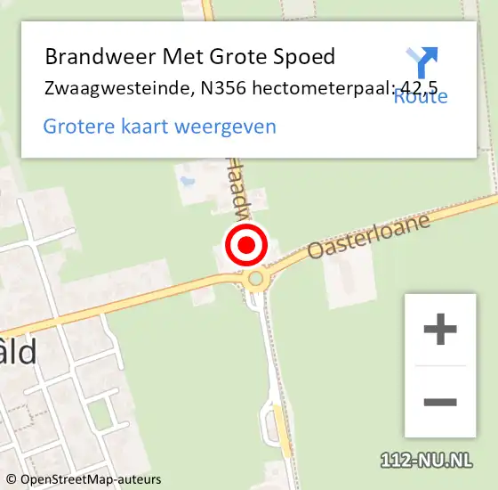 Locatie op kaart van de 112 melding: Brandweer Met Grote Spoed Naar Zwaagwesteinde, N356 hectometerpaal: 42,5 op 1 januari 2017 12:32