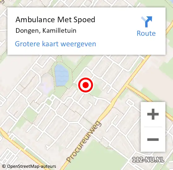 Locatie op kaart van de 112 melding: Ambulance Met Spoed Naar Dongen, Kamilletuin op 1 januari 2017 12:56