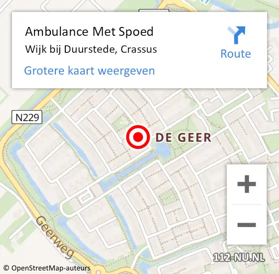 Locatie op kaart van de 112 melding: Ambulance Met Spoed Naar Wijk bij Duurstede, Crassus op 1 januari 2017 13:39