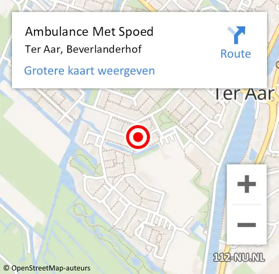 Locatie op kaart van de 112 melding: Ambulance Met Spoed Naar Ter Aar, Beverlanderhof op 1 januari 2017 14:14