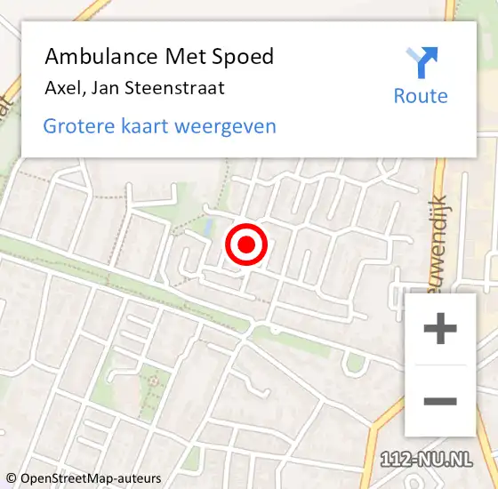 Locatie op kaart van de 112 melding: Ambulance Met Spoed Naar Axel, Jan Steenstraat op 1 januari 2017 14:15