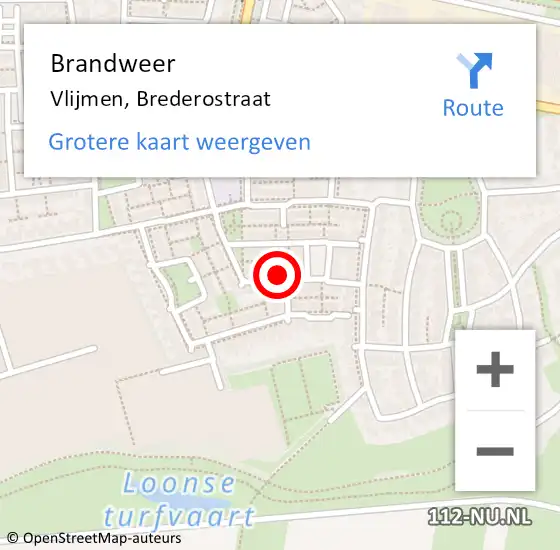 Locatie op kaart van de 112 melding: Brandweer Vlijmen, Brederostraat op 1 januari 2017 14:41