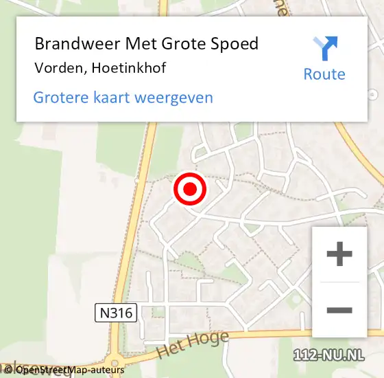 Locatie op kaart van de 112 melding: Brandweer Met Grote Spoed Naar Vorden, Hoetinkhof op 1 januari 2017 16:35