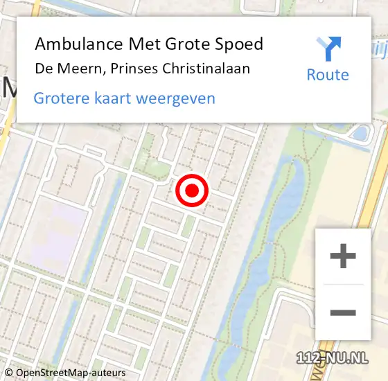 Locatie op kaart van de 112 melding: Ambulance Met Grote Spoed Naar De Meern, Prinses Christinalaan op 1 januari 2017 17:06