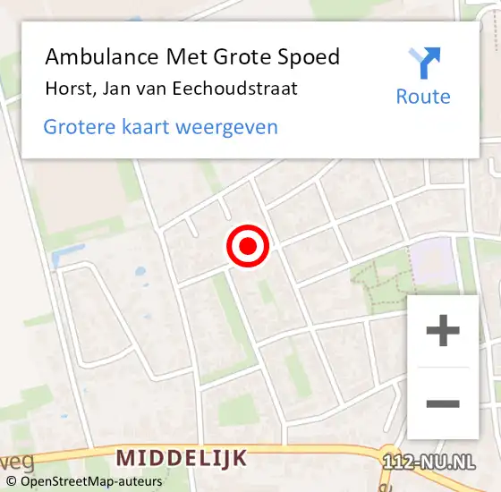 Locatie op kaart van de 112 melding: Ambulance Met Grote Spoed Naar Horst, Jan van Eechoudstraat op 1 januari 2017 18:13