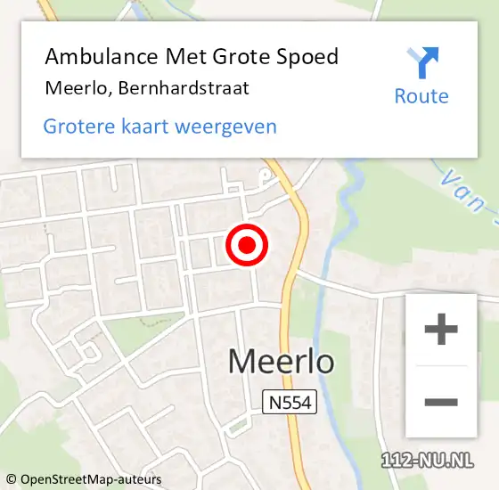 Locatie op kaart van de 112 melding: Ambulance Met Grote Spoed Naar Meerlo, Bernhardstraat op 1 januari 2017 19:08