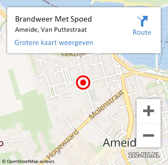 Locatie op kaart van de 112 melding: Brandweer Met Spoed Naar Ameide, J.W. Van Puttestraat op 1 januari 2017 19:44