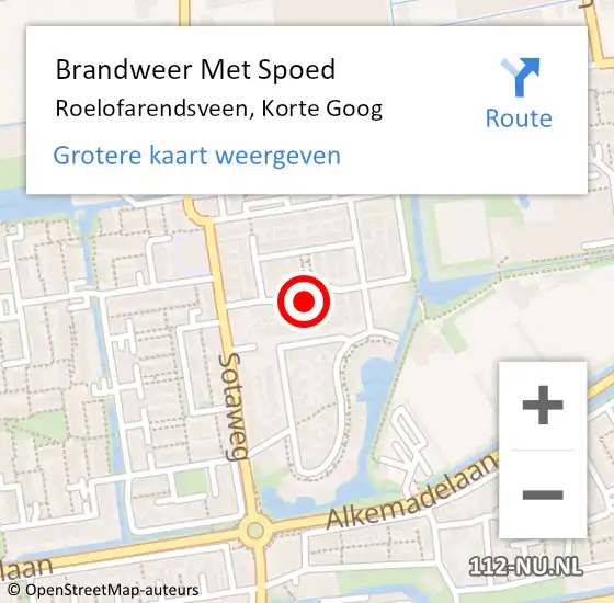 Locatie op kaart van de 112 melding: Brandweer Met Spoed Naar Roelofarendsveen, Korte Goog op 1 januari 2017 21:02