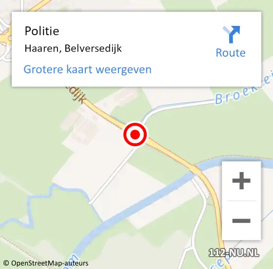 Locatie op kaart van de 112 melding: Politie Haaren, Belversedijk op 1 januari 2017 21:03