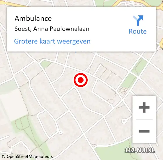Locatie op kaart van de 112 melding: Ambulance Soest, Anna Paulownalaan op 1 januari 2017 22:09