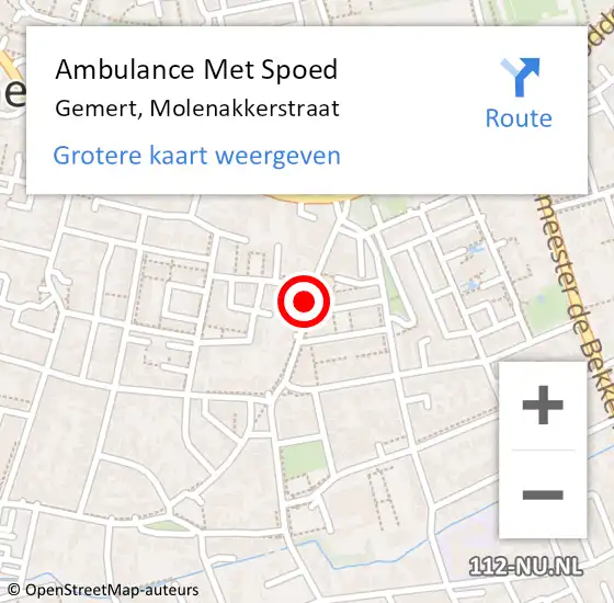 Locatie op kaart van de 112 melding: Ambulance Met Spoed Naar Gemert, Molenakkerstraat op 1 januari 2017 22:59