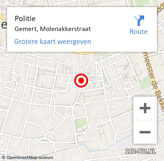 Locatie op kaart van de 112 melding: Politie Gemert, Molenakkerstraat op 1 januari 2017 23:01