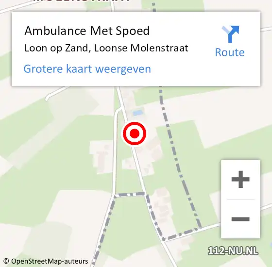 Locatie op kaart van de 112 melding: Ambulance Met Spoed Naar Loon op Zand, Loonse Molenstraat op 2 januari 2017 01:17