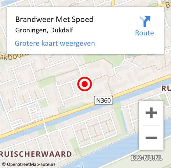 Locatie op kaart van de 112 melding: Brandweer Met Spoed Naar Groningen, Dukdalf op 2 januari 2017 03:38