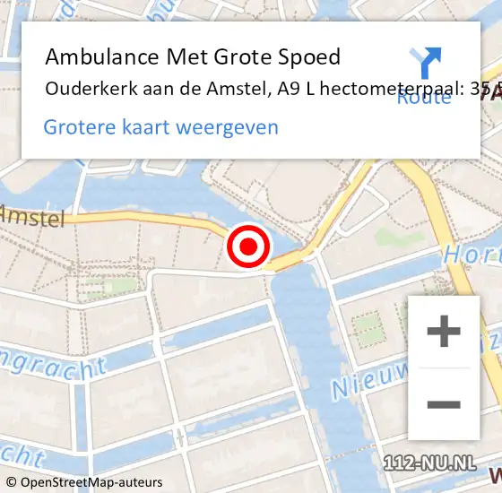Locatie op kaart van de 112 melding: Ambulance Met Grote Spoed Naar Ouderkerk aan de Amstel, A9 L hectometerpaal: 35,5 op 2 januari 2017 05:11
