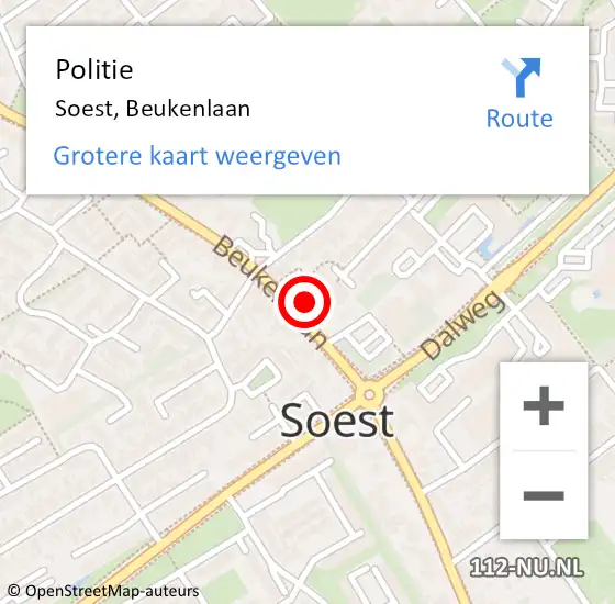 Locatie op kaart van de 112 melding: Politie Soest, Beukenlaan op 6 januari 2014 15:48