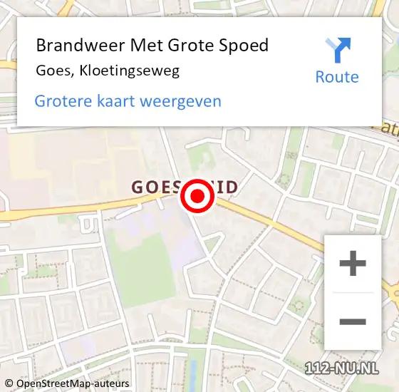 Locatie op kaart van de 112 melding: Brandweer Met Grote Spoed Naar Goes, Kloetingseweg op 2 januari 2017 08:30