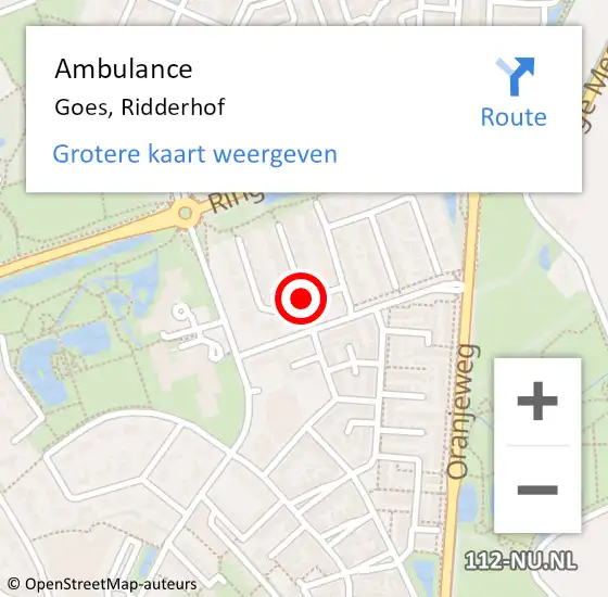 Locatie op kaart van de 112 melding: Ambulance Goes, Ridderhof op 2 januari 2017 10:13