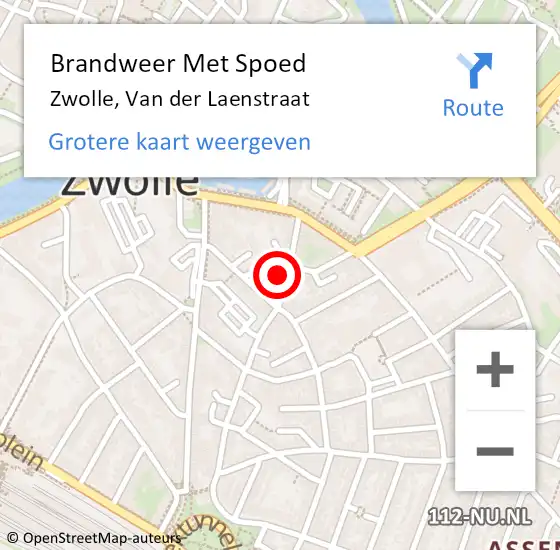 Locatie op kaart van de 112 melding: Brandweer Met Spoed Naar Zwolle, Van der Laenstraat op 2 januari 2017 11:04