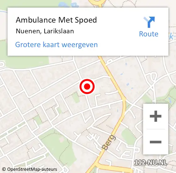 Locatie op kaart van de 112 melding: Ambulance Met Spoed Naar Nuenen, Larikslaan op 2 januari 2017 12:46