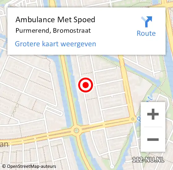 Locatie op kaart van de 112 melding: Ambulance Met Spoed Naar Purmerend, Bromostraat op 2 januari 2017 13:12