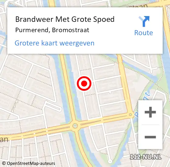 Locatie op kaart van de 112 melding: Brandweer Met Grote Spoed Naar Purmerend, Bromostraat op 2 januari 2017 13:17