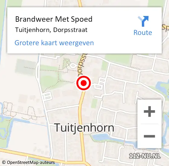 Locatie op kaart van de 112 melding: Brandweer Met Spoed Naar Tuitjenhorn, Dorpsstraat op 2 januari 2017 13:34