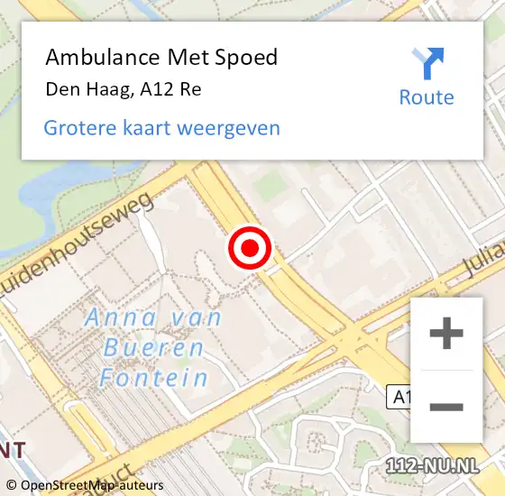 Locatie op kaart van de 112 melding: Ambulance Met Spoed Naar Den Haag, A12 L hectometerpaal: 20,7 op 2 januari 2017 13:35