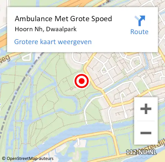Locatie op kaart van de 112 melding: Ambulance Met Grote Spoed Naar Hoorn Nh, Dwaalpark op 2 januari 2017 14:08