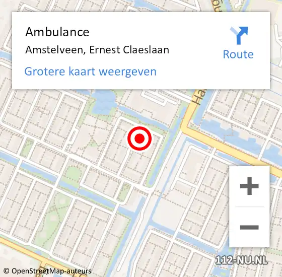 Locatie op kaart van de 112 melding: Ambulance Amstelveen, Ernest Claeslaan op 2 januari 2017 14:20