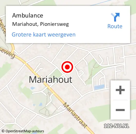 Locatie op kaart van de 112 melding: Ambulance Mariahout, Pioniersweg op 2 januari 2017 15:56