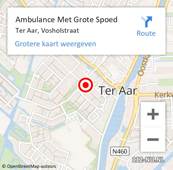 Locatie op kaart van de 112 melding: Ambulance Met Grote Spoed Naar Ter Aar, Vosholstraat op 2 januari 2017 16:26